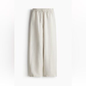 H&M Wide Leg Drawstring Linen Pants - Cream